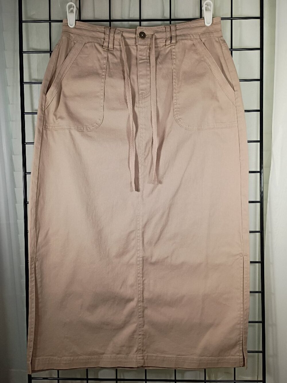Falls Creek Beige Midi Skirt Pockets Tie Waist Split Hem Boho